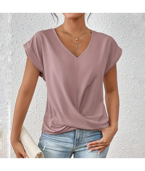 Summer Women Casual Solid Color V-Neck S...