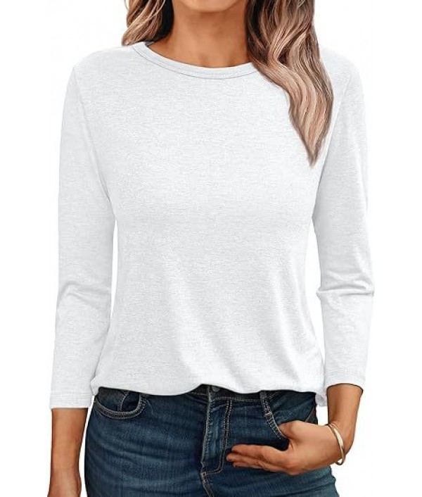 Women Fashion Casual Loose Round Neck Long Sleeve Blank T-Shirt