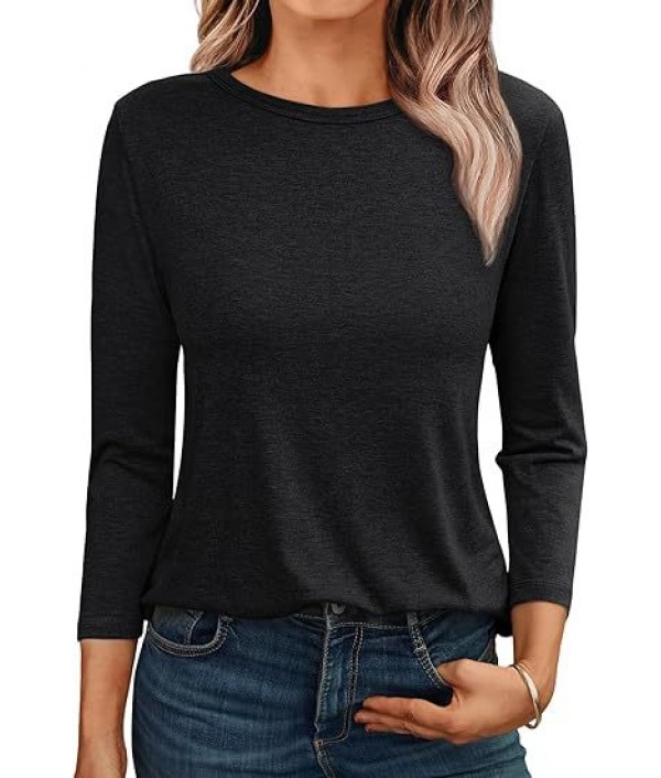 Women Fashion Casual Loose Round Neck Long Sleeve Blank T-Shirt