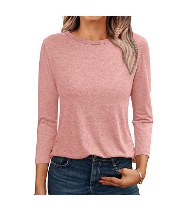 Women Fashion Casual Loose Round Neck Long Sleeve Blank T-Shirt