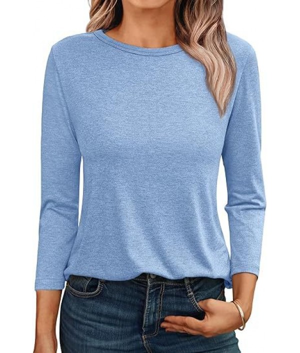 Women Fashion Casual Loose Round Neck Long Sleeve Blank T-Shirt