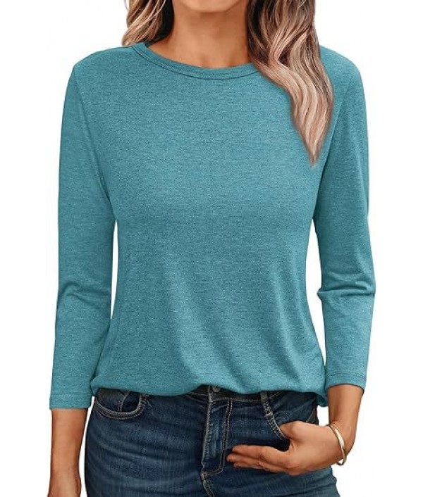 Women Fashion Casual Loose Round Neck Long Sleeve Blank T-Shirt