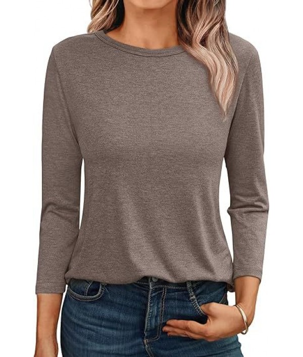 Women Fashion Casual Loose Round Neck Long Sleeve Blank T-Shirt