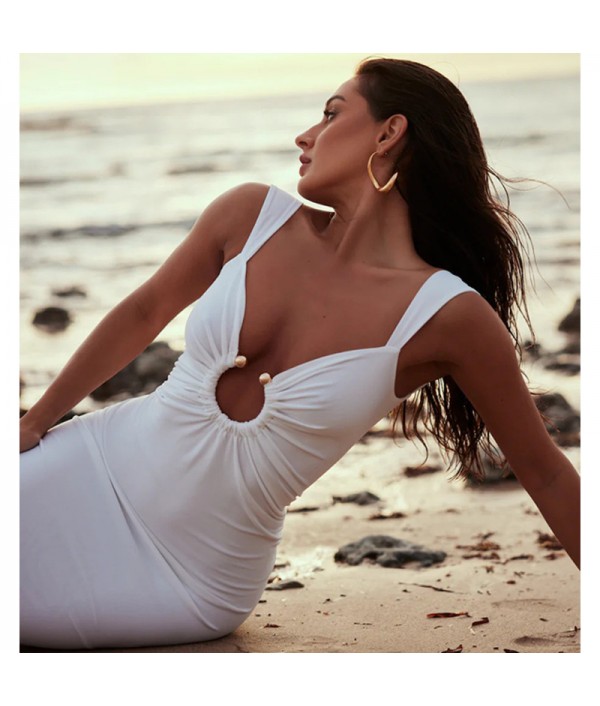 Women Fashion Sexy V-Neck Backless Split Tight Maxi Dress