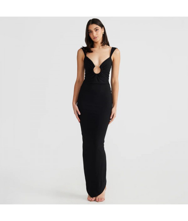 Women Fashion Sexy V-Neck Backless Split Tight Maxi Dress