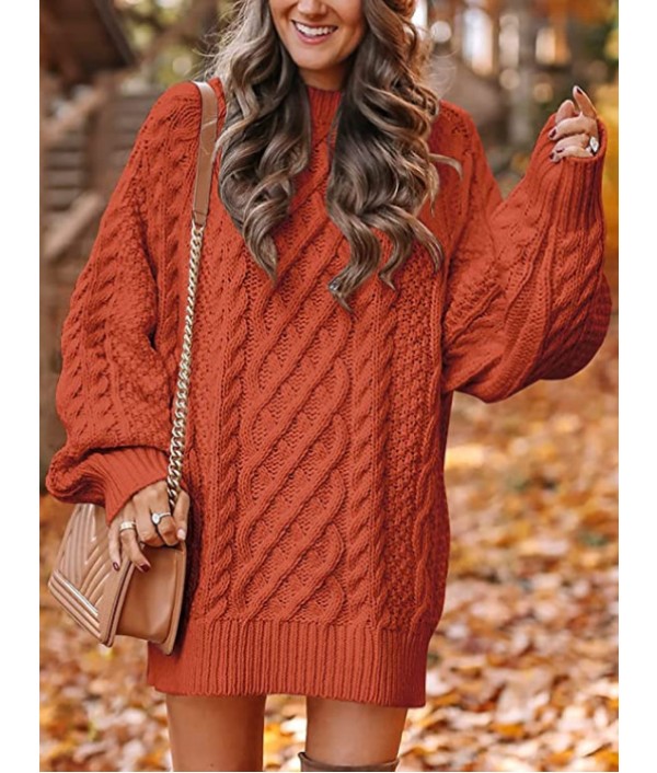 Women Fall Winter Loose Half-Turtleneck Thick Needle Pullover Plus Size Solid Color Knitted Sweater Dress