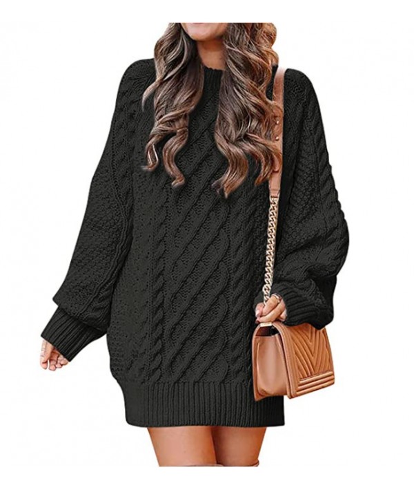 Women Fall Winter Loose Half-Turtleneck Thick Needle Pullover Plus Size Solid Color Knitted Sweater Dress