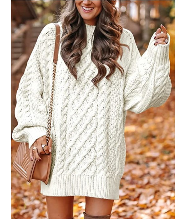 Women Fall Winter Loose Half-Turtleneck Thick Needle Pullover Plus Size Solid Color Knitted Sweater Dress