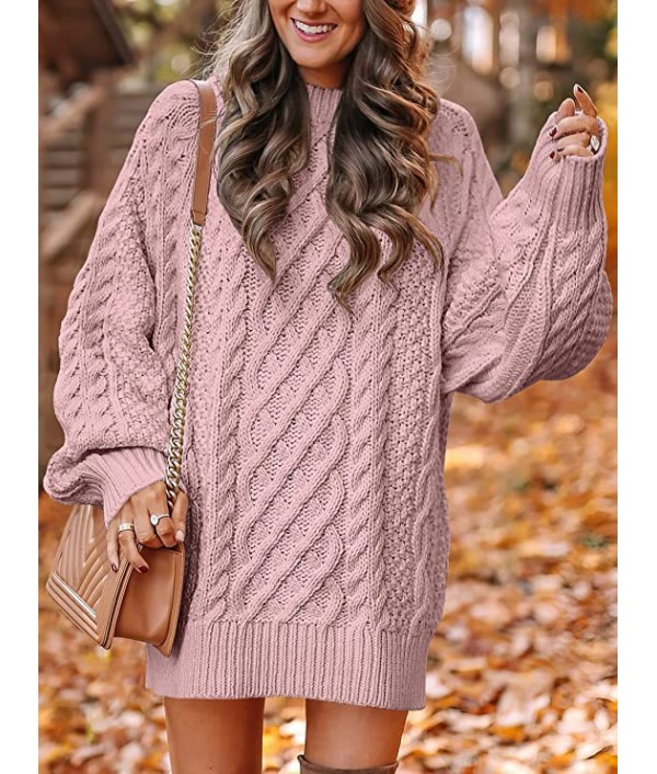 Women Fall Winter Loose Half-Turtleneck Thick Needle Pullover Plus Size Solid Color Knitted Sweater Dress