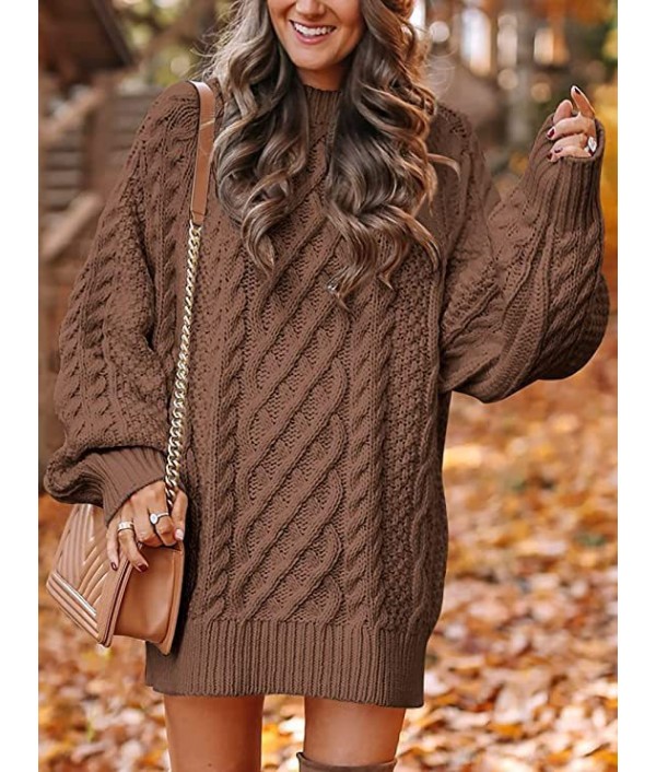 Women Fall Winter Loose Half-Turtleneck Thick Needle Pullover Plus Size Solid Color Knitted Sweater Dress