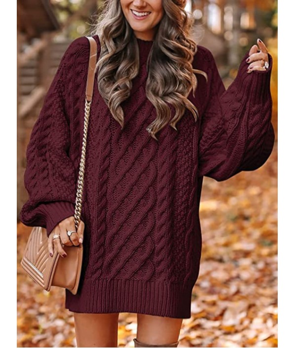 Women Fall Winter Loose Half-Turtleneck Thick Needle Pullover Plus Size Solid Color Knitted Sweater Dress