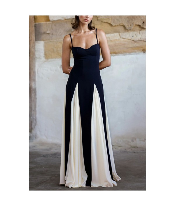 Women Fashion Elegant Color Contrast Maxi Dress