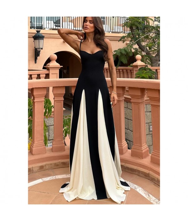 Women Fashion Elegant Color Contrast Maxi Dress