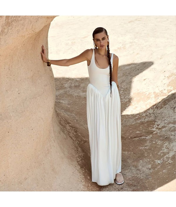 Women Fashion Sexy Backless Loose Strap Split Maxi Dress